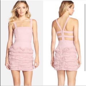 BCBG Max Azria. Size 8. Pink ruffle mini dress. Flirty and sexy.